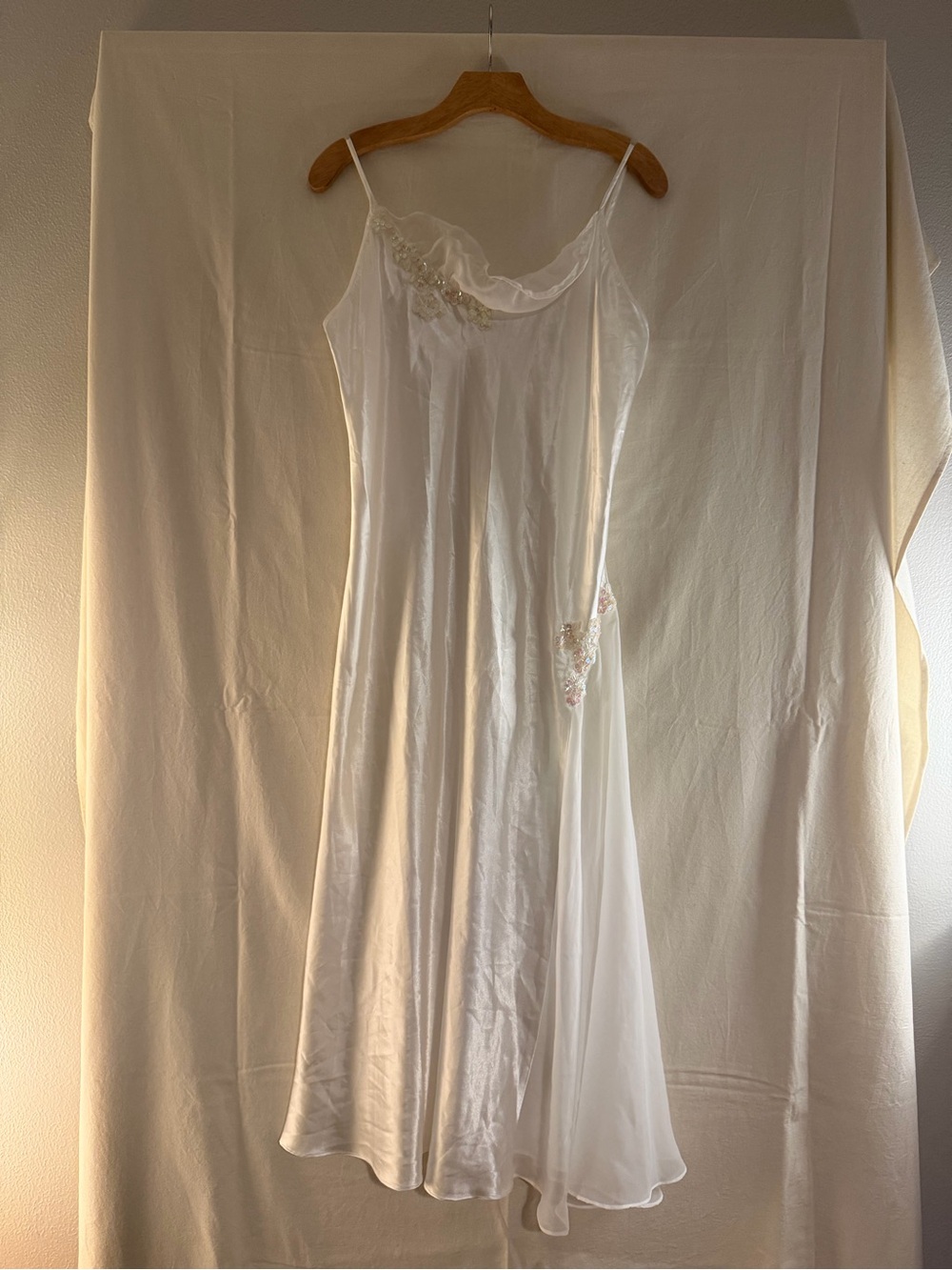 Delicate White Satin Slip with Lace Appliqué